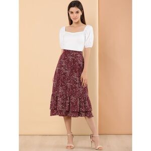 Allegra K Red Flowy Floral Skirt